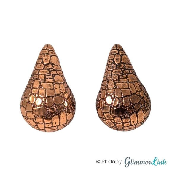 VTG Monet Mosaic Stone Pattern Armadillo Teardrop Copper Tone Clip On Earrings - Picture 1 of 9